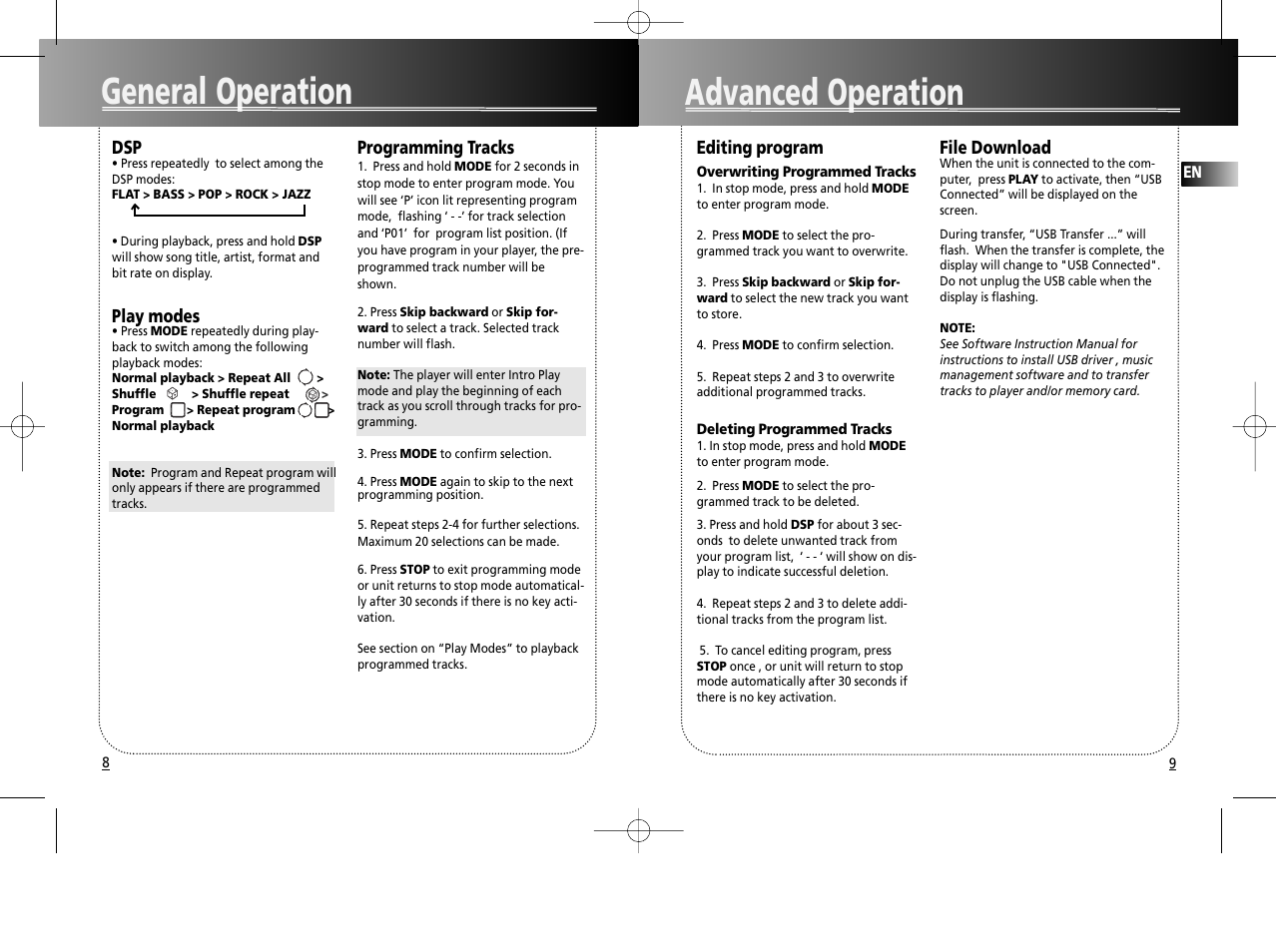 Advanced operation, General operation | RCA RD1075SA User Manual | Page 8 / 10
