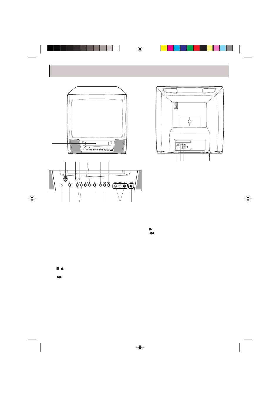 Location of controls, Description of controls, Front rear | RCA 19V400TV User Manual | Page 7 / 32