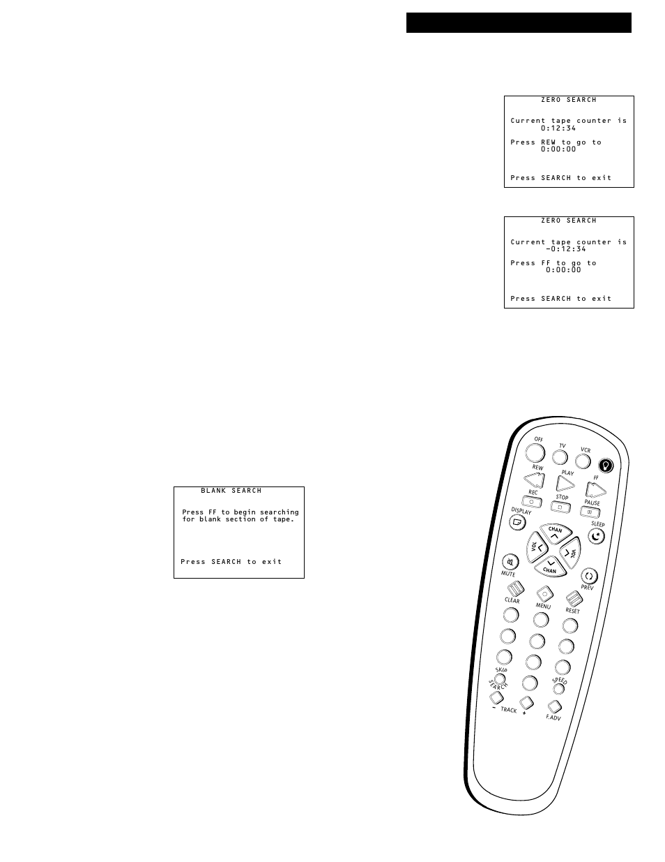 Using the playback features, Playing a tape, Zero search | Blank search | RCA 1543007A User Manual | Page 23 / 42