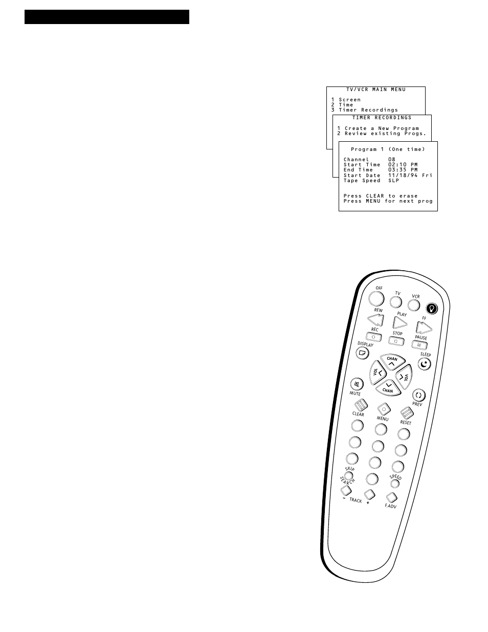 Timer recording, 26 recording a program, Checking or clearing timer recordings | Stopping a timer recording | RCA 1543007A User Manual | Page 28 / 42
