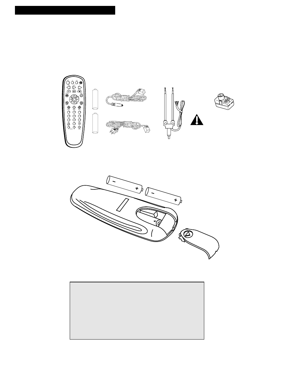 Startup, Insert batteries in remote, Place your tv/vcr on a stable surface | Contact your dealer if any accessories are missing, Remote control and two batteries dipole antenna, Dc car cord, Ac power cord | RCA 1543007A User Manual | Page 4 / 42
