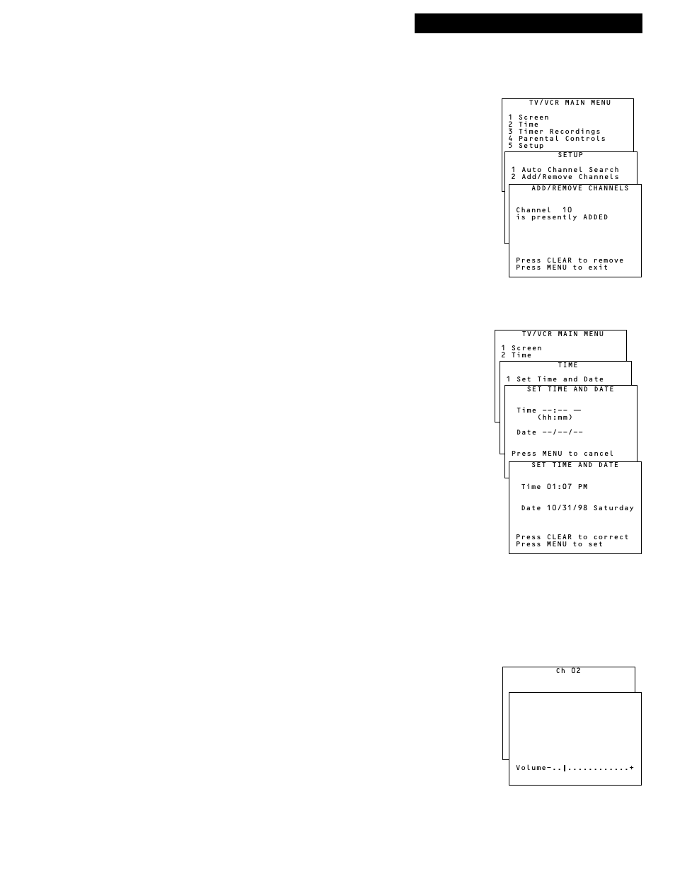 Startup, Set the time and date (clock), Select a channel and adjust the volume | RCA 1543007A User Manual | Page 7 / 42