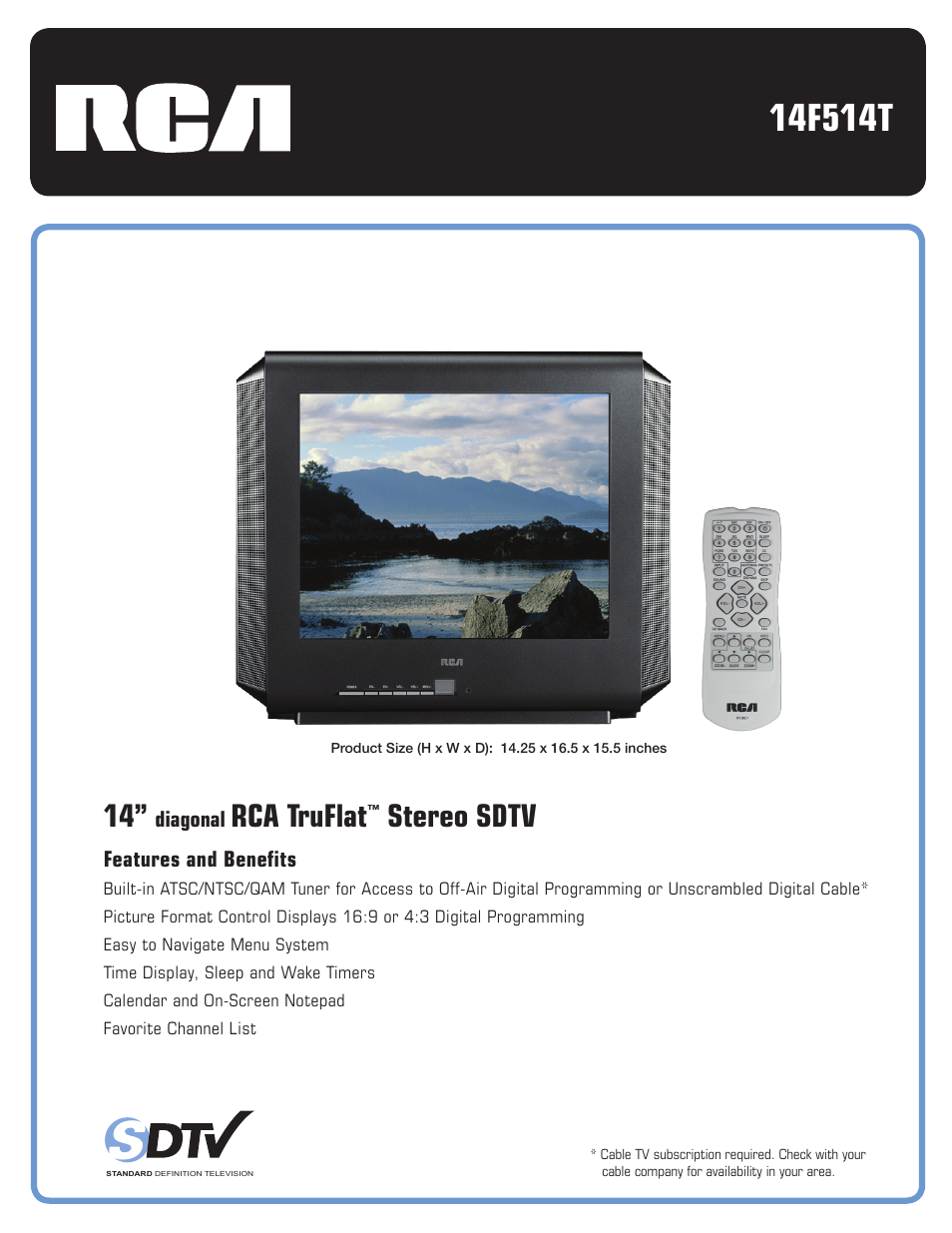 RCA TruFlat 14F514T User Manual | 2 pages