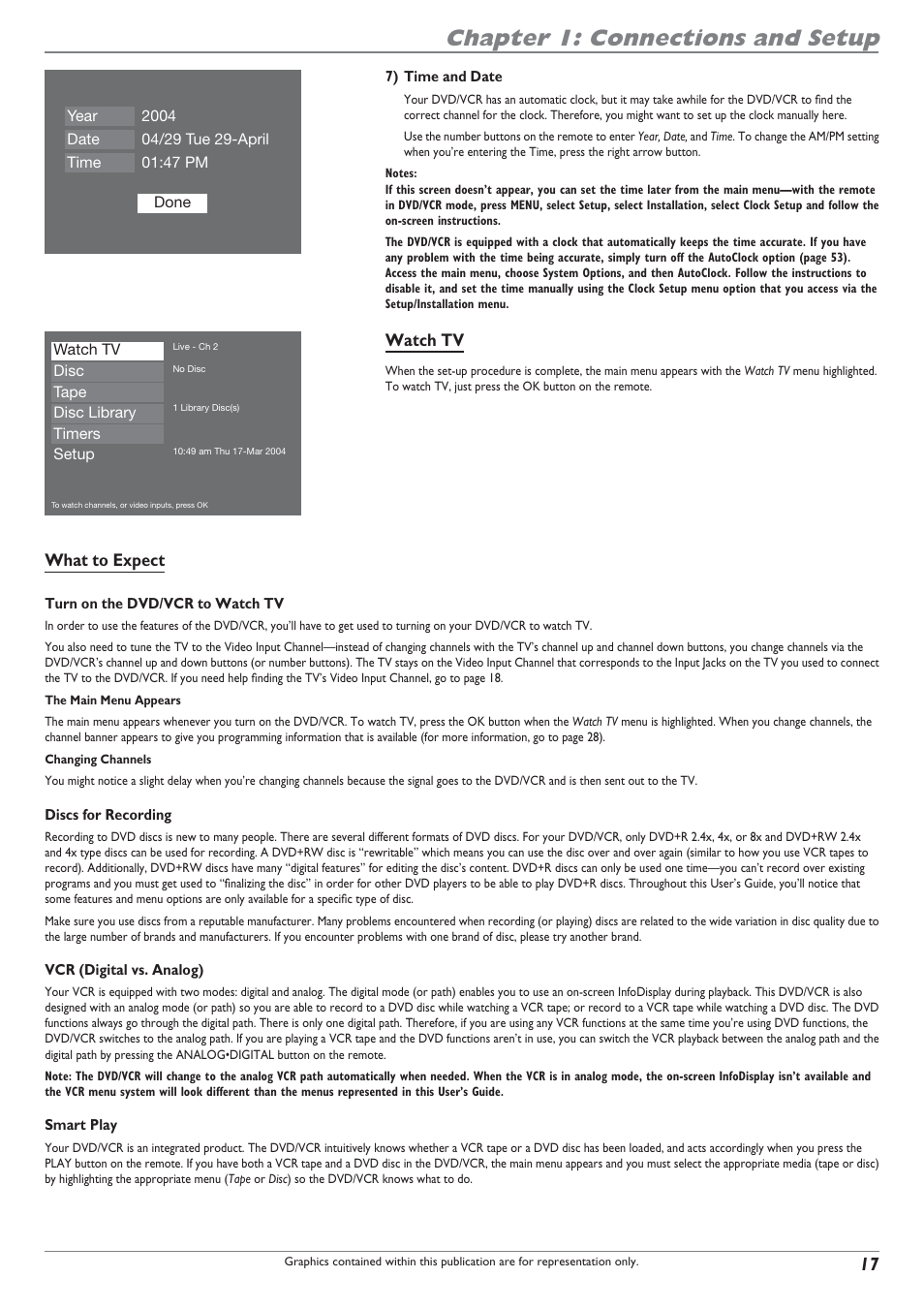 Chapter 1: connections and setup, Watch tv, What to expect | RCA DRC8300N User Manual | Page 19 / 64