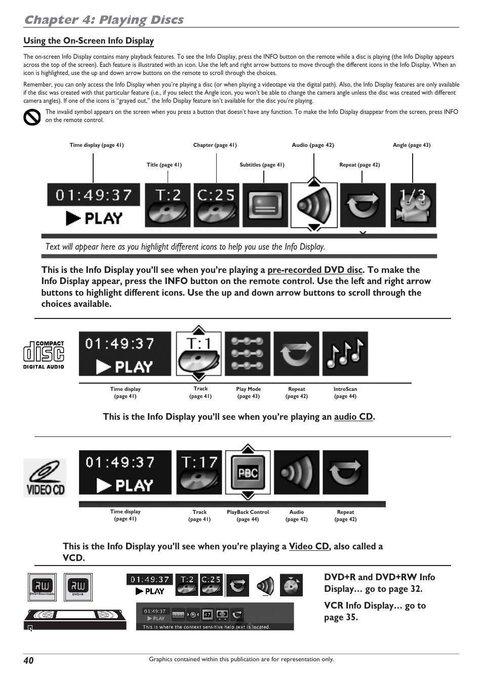 Chapter 4: playing discs, Using the on-screen info display | RCA DRC8300N User Manual | Page 42 / 64