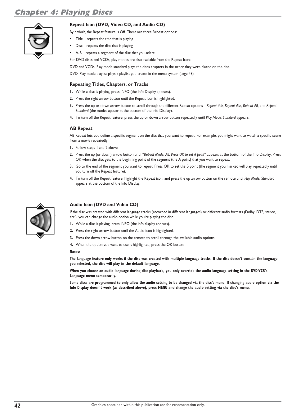 Chapter 4: playing discs | RCA DRC8300N User Manual | Page 44 / 64