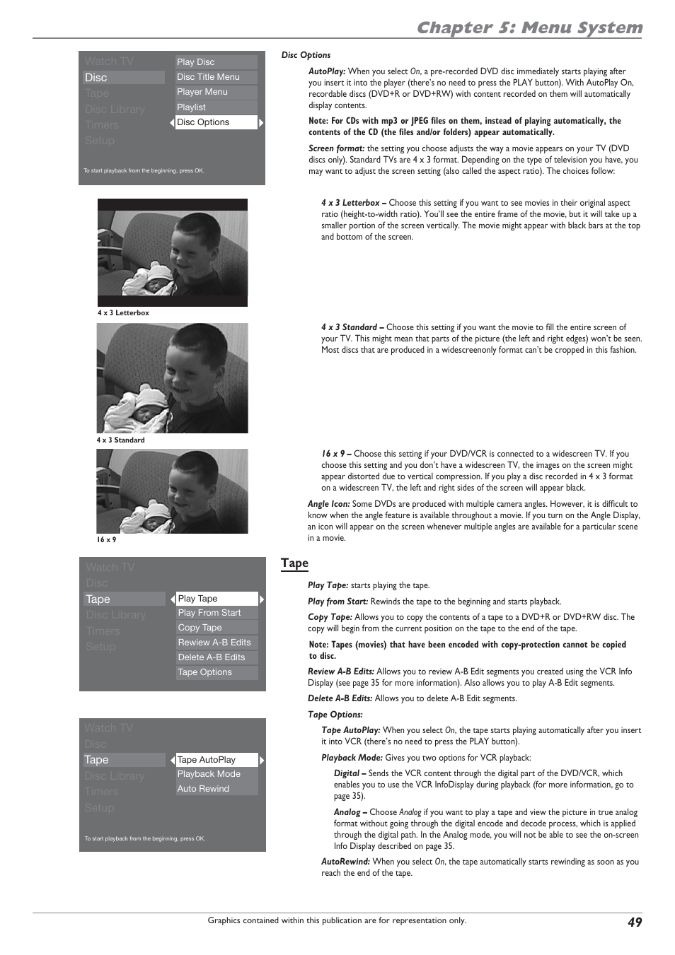 Chapter 5: menu system, Tape | RCA DRC8300N User Manual | Page 51 / 64