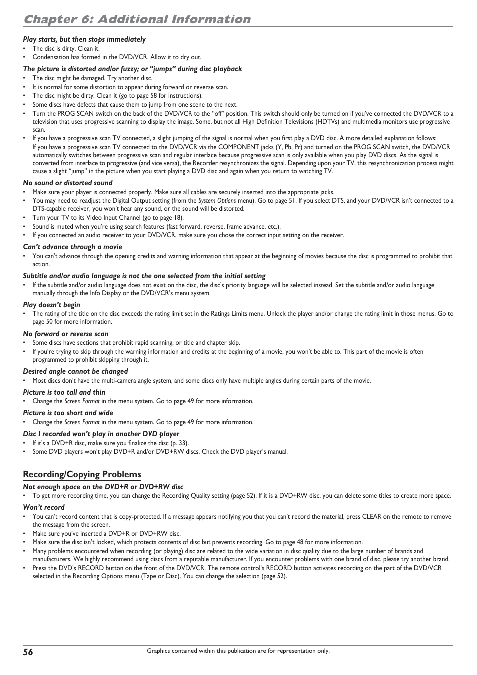 Chapter 6: additional information, Recording/copying problems | RCA DRC8300N User Manual | Page 58 / 64