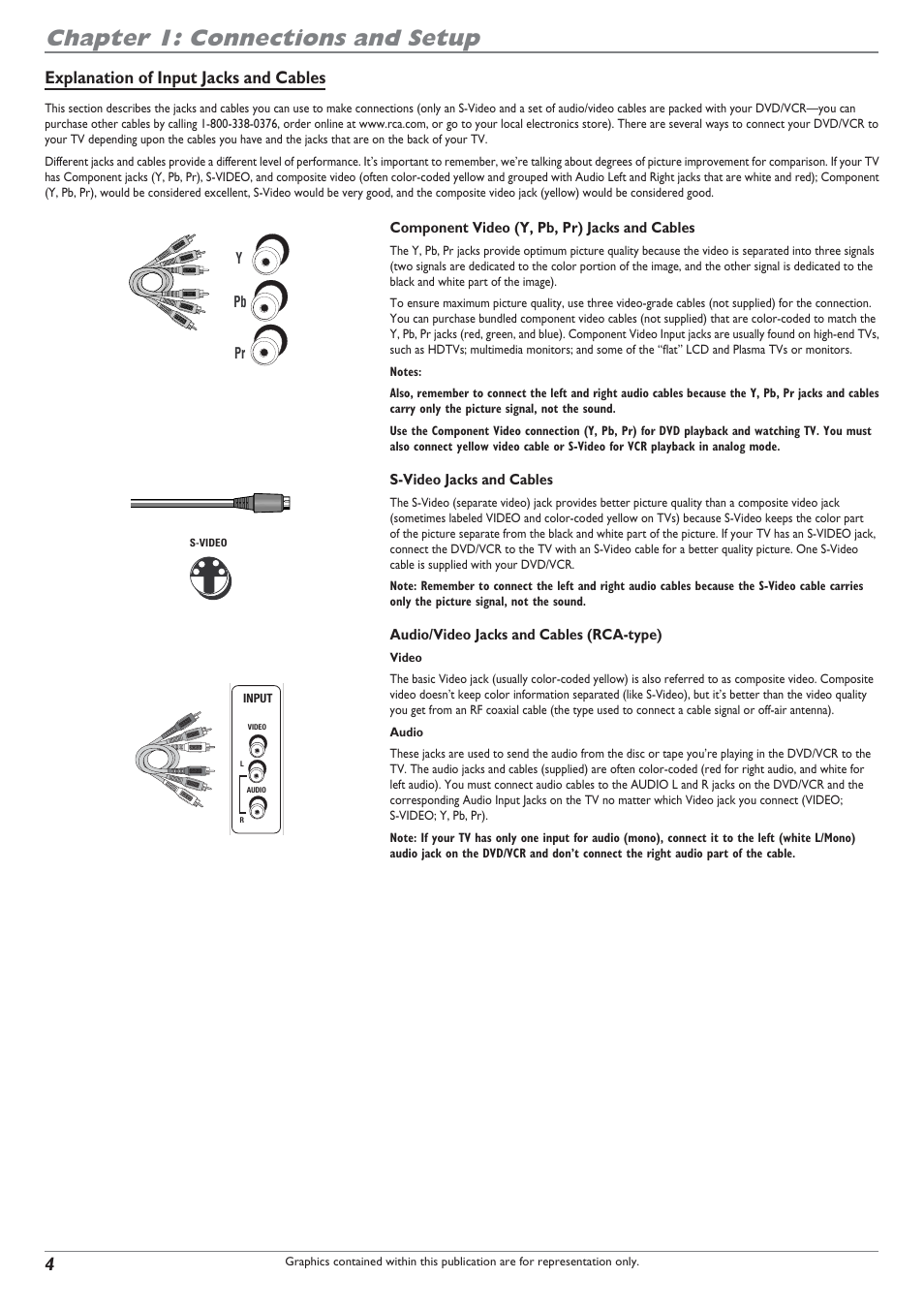 Chapter 1: connections and setup, Explanation of input jacks and cables | RCA DRC8300N User Manual | Page 6 / 64