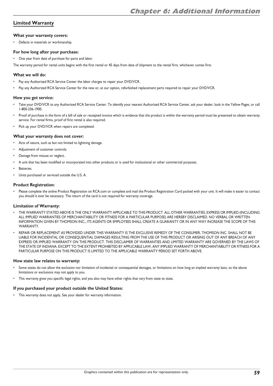 Chapter 6: additional information, Limited warranty | RCA DRC8300N User Manual | Page 61 / 64