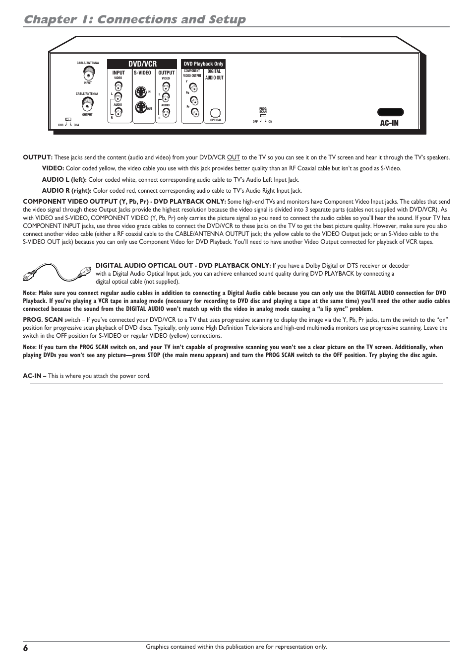 Chapter 1: connections and setup, Dvd/vcr, Ac-in | RCA DRC8300N User Manual | Page 8 / 64
