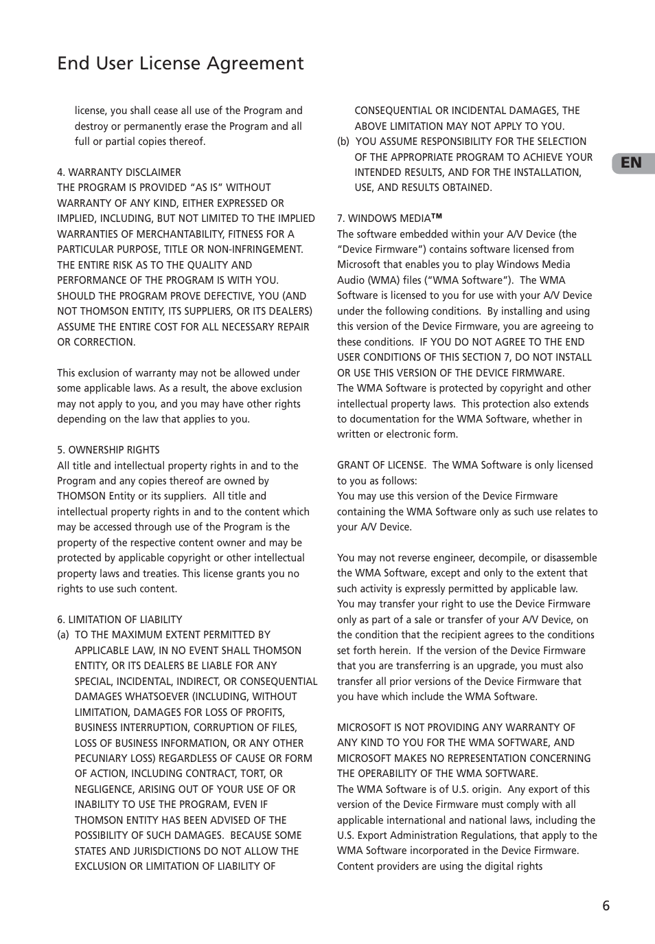 End user license agreement | RCA MC4002 User Manual | Page 7 / 30