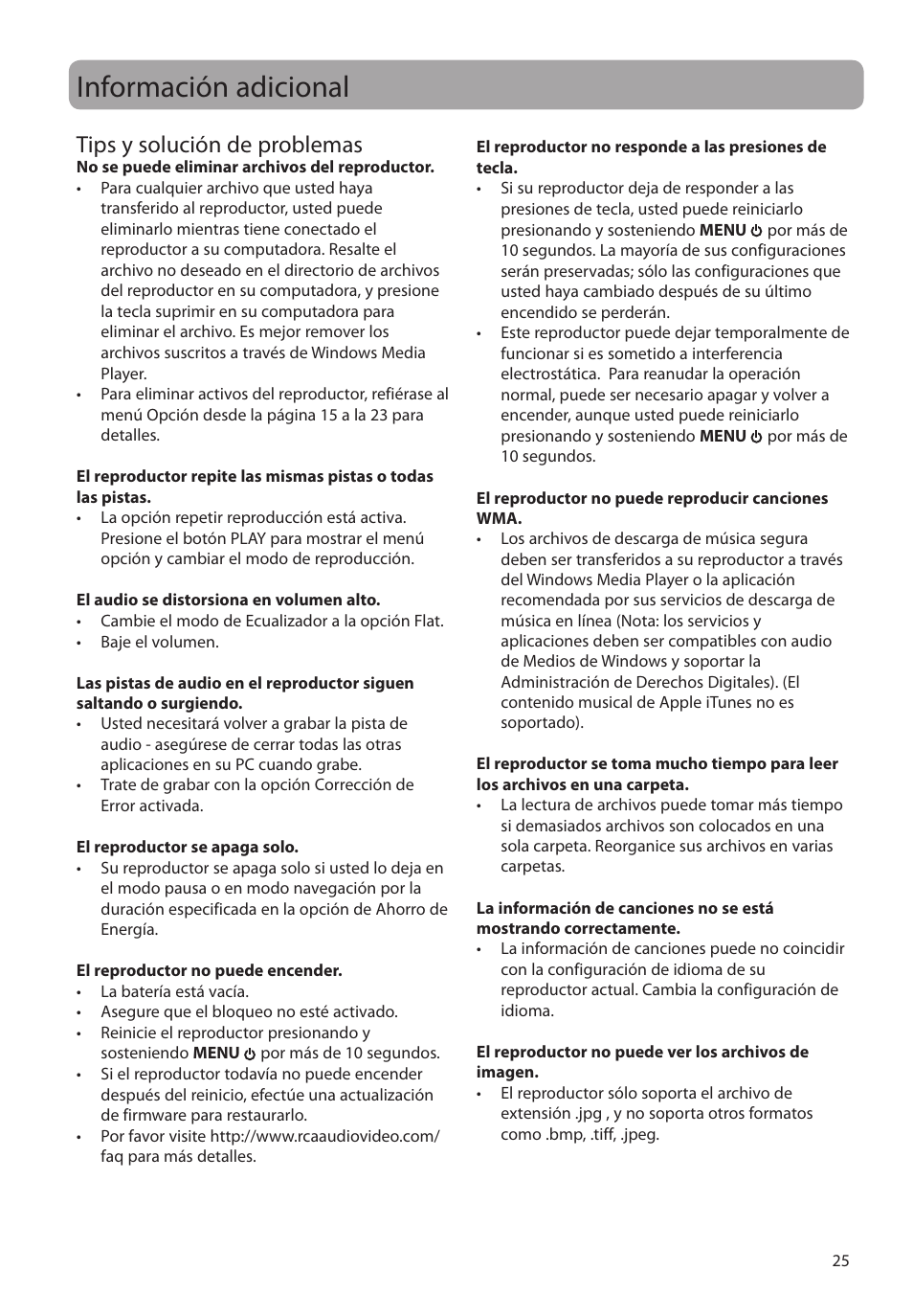 Información adicional, Tips y solución de problemas | RCA SLC5008 User Manual | Page 54 / 87