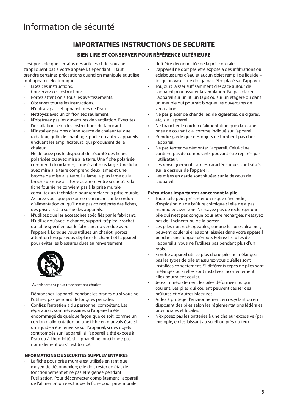 Importatnes instructions de securite, Information de sécurité | RCA SLC5008 User Manual | Page 63 / 87