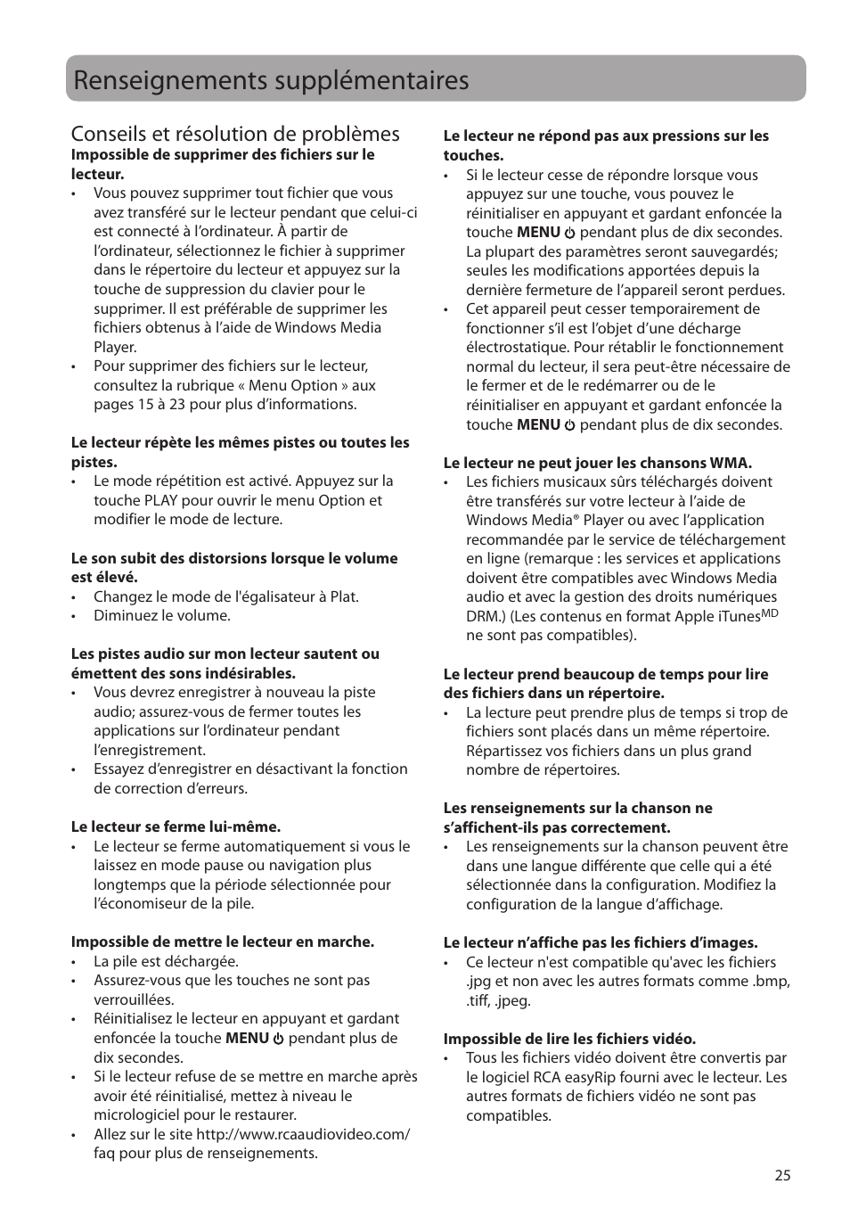 Renseignements supplémentaires, Conseils et résolution de problèmes | RCA SLC5008 User Manual | Page 83 / 87