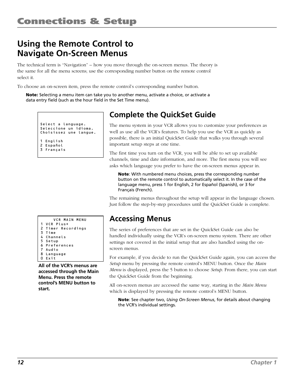 Complete the quickset guide, Accessing menus, Complete the quickset guide accessing menus | RCA VR661HF User Manual | Page 14 / 64