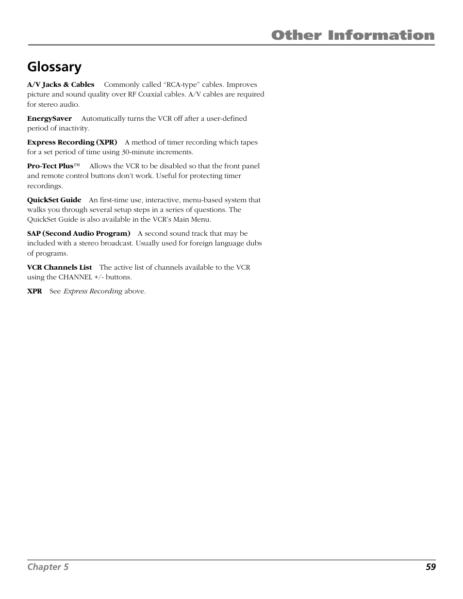 Glossary, Other information glossary | RCA VR661HF User Manual | Page 61 / 64