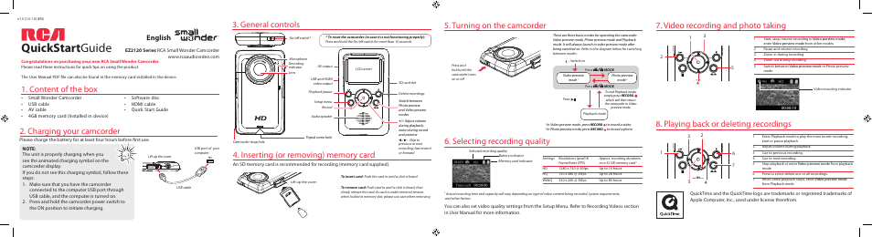 RCA SMALL WONDER EZ2120 User Manual | 2 pages