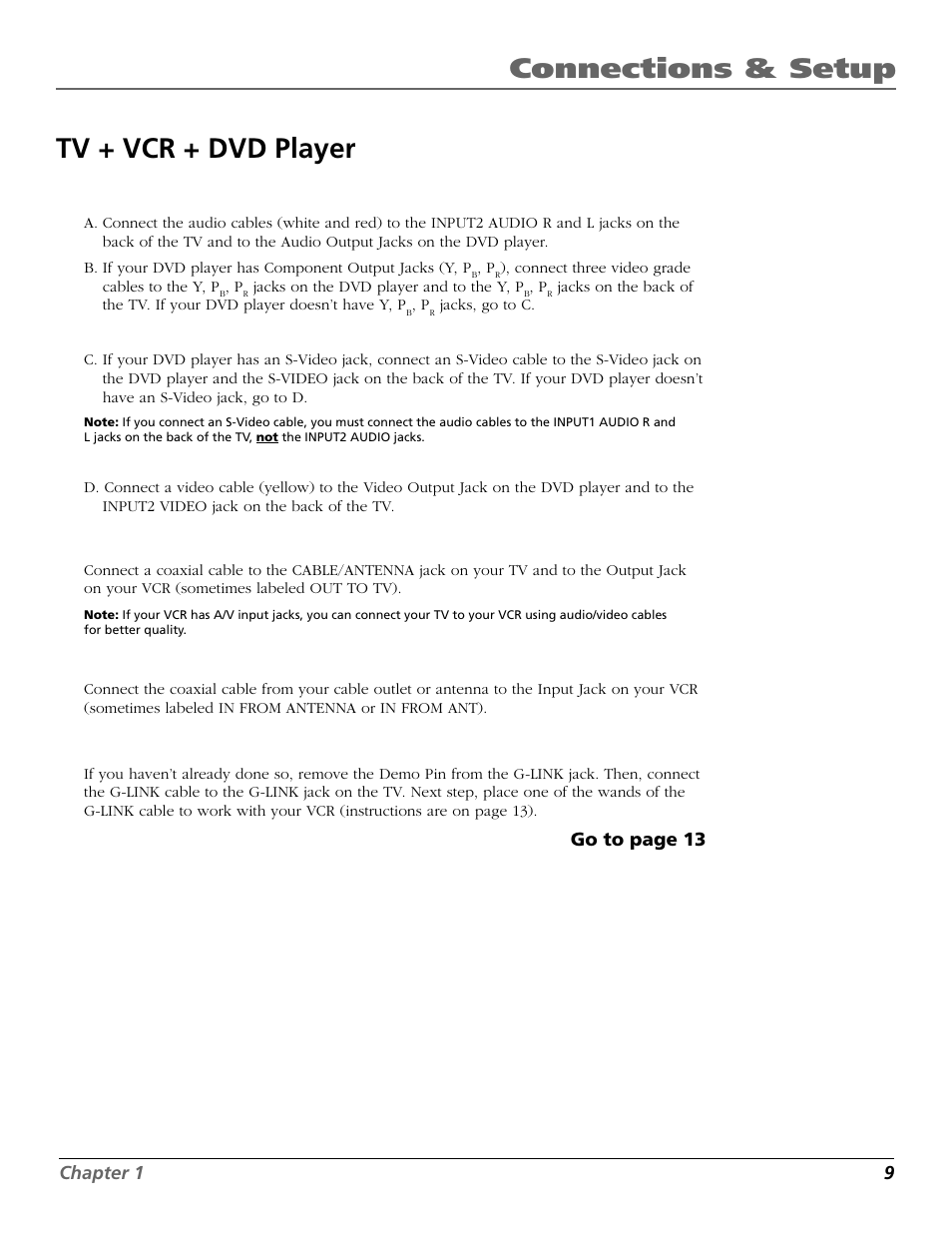 Tv + vcr + dvd player, Advanced connections, Connections & setup tv + vcr + dvd player | RCA F27650 User Manual | Page 11 / 64