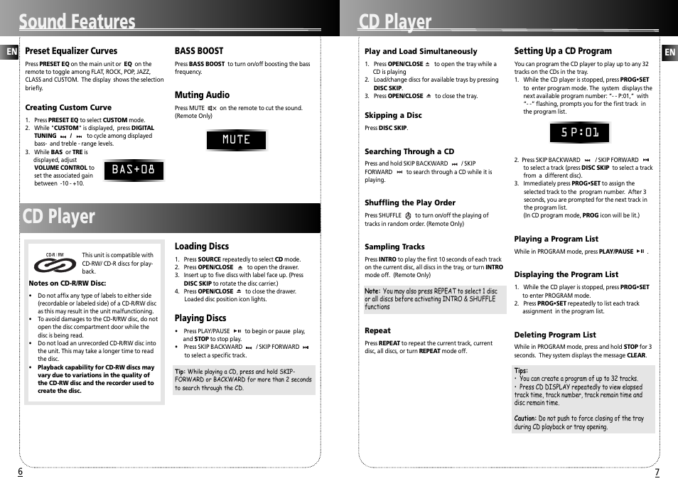 Sound features cd player, Cd player | RCA 004-000-00345-4 User Manual | Page 5 / 10