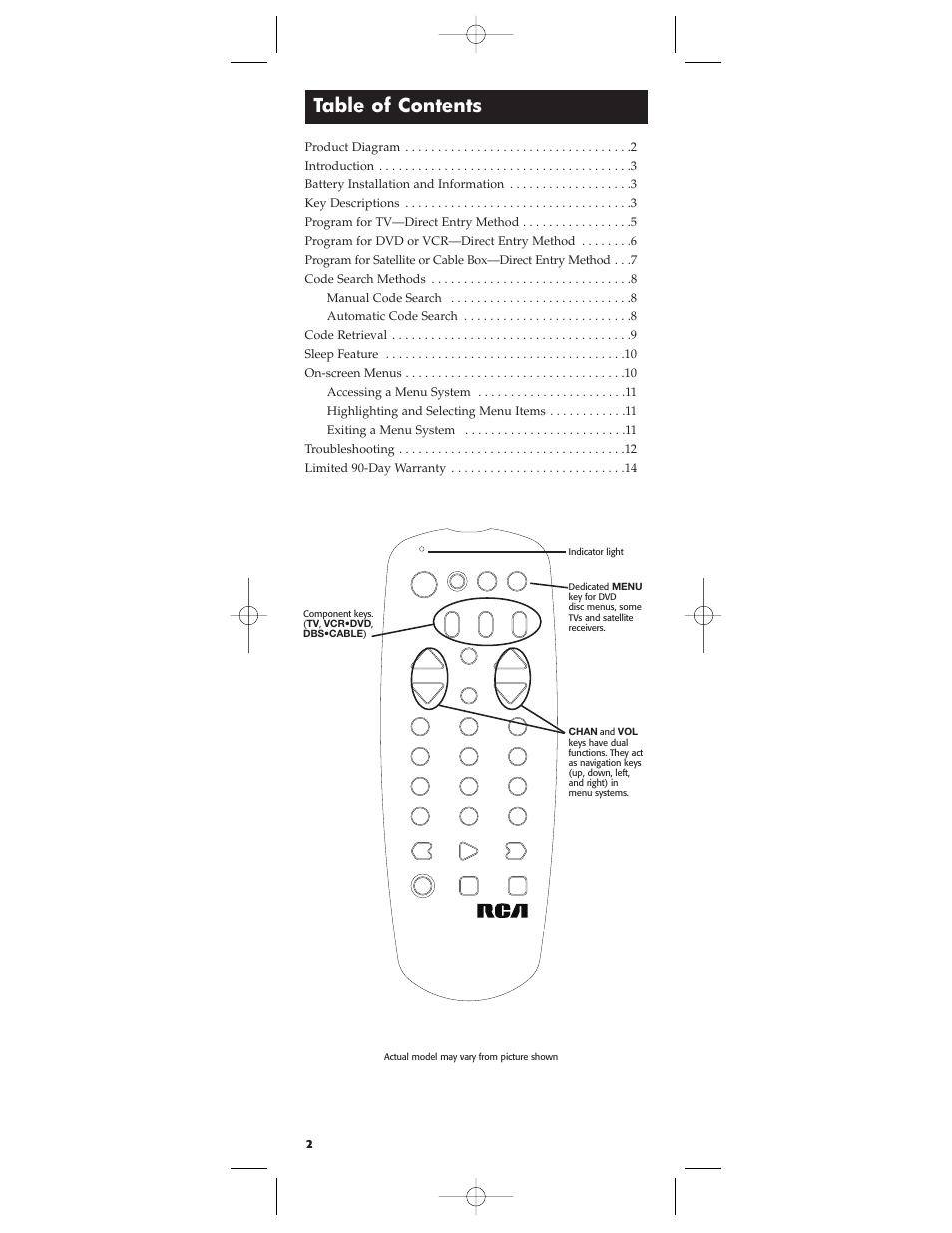 RCA RCU403 User Manual | Page 2 / 16