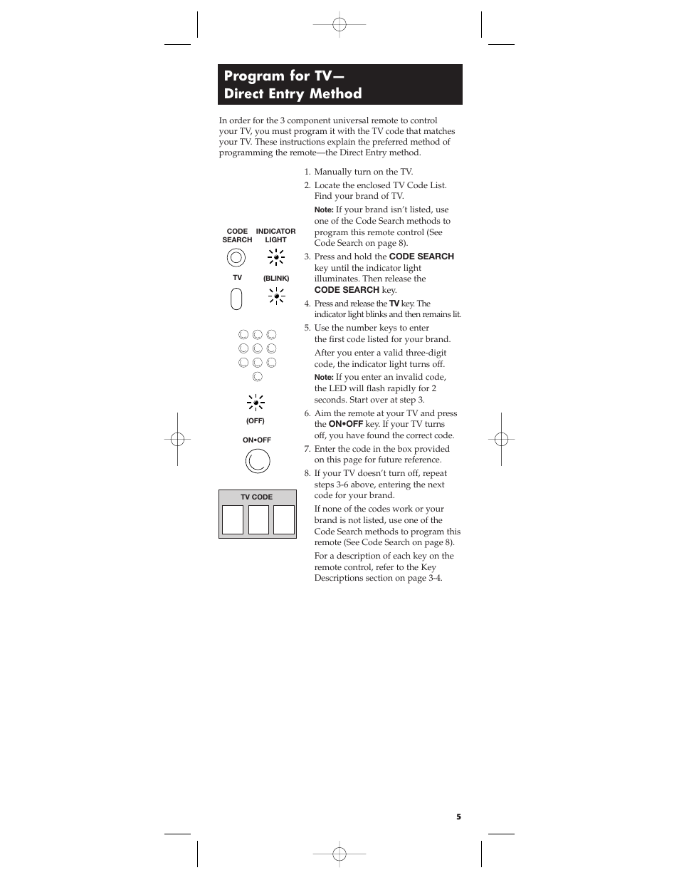 Program for tv— direct entry method | RCA RCU403 User Manual | Page 5 / 16