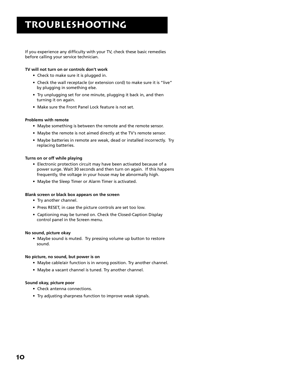 Troubleshooting | RCA E13318 User Manual | Page 12 / 16