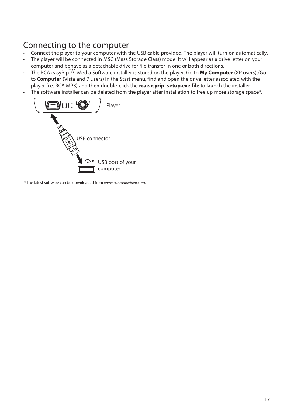 Connecting to the computer | RCA M62 User Manual | Page 18 / 45