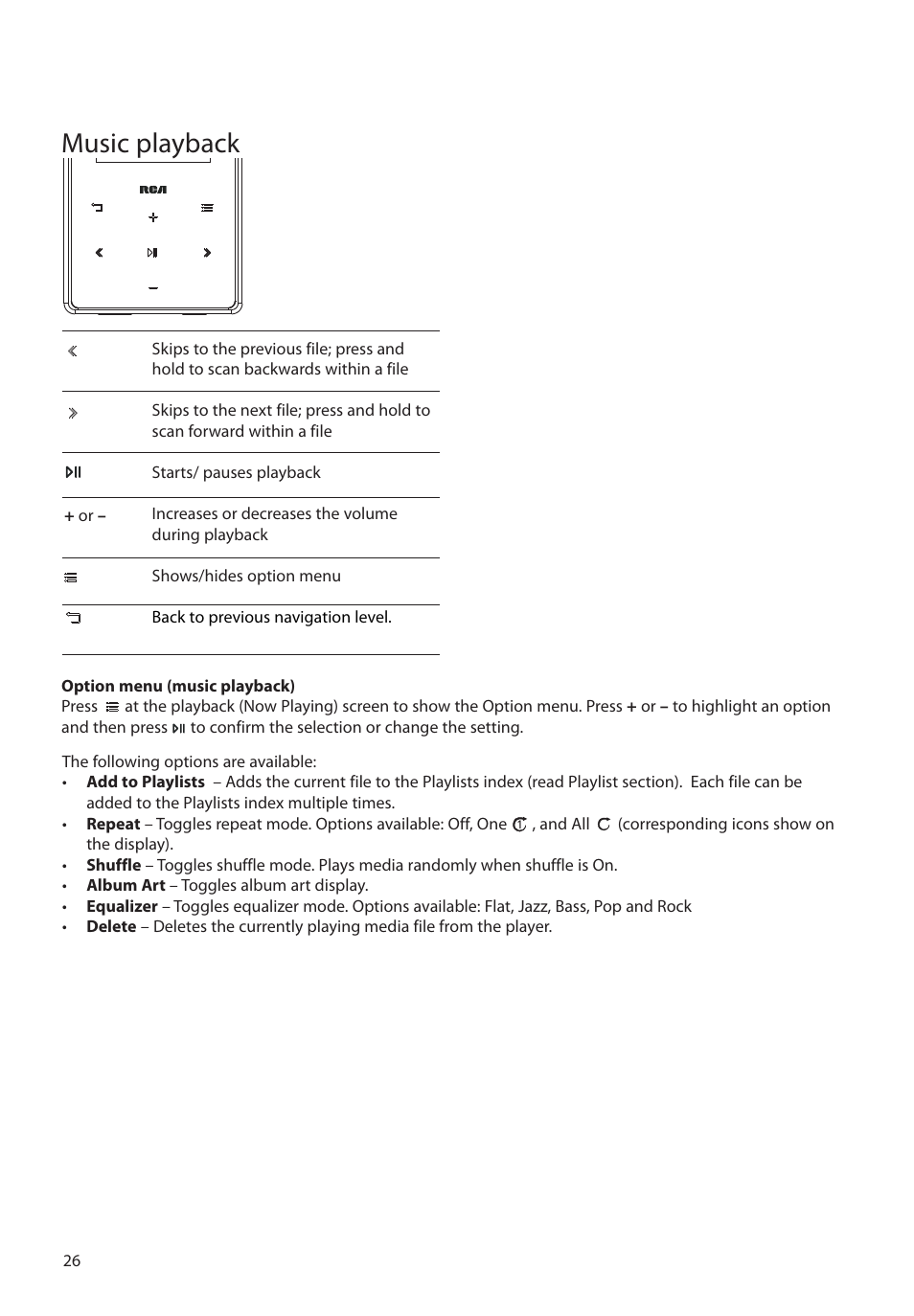 Music playback | RCA M62 User Manual | Page 27 / 45