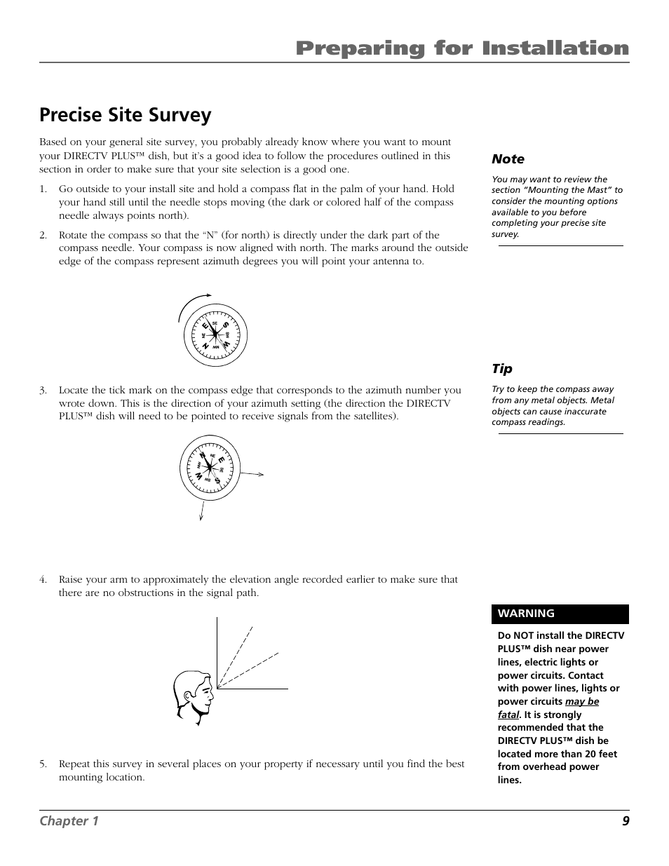 Preparing for installation, Precise site survey, Chapter 1 9 | RCA DIRECTV PLUS 15407690 User Manual | Page 11 / 48