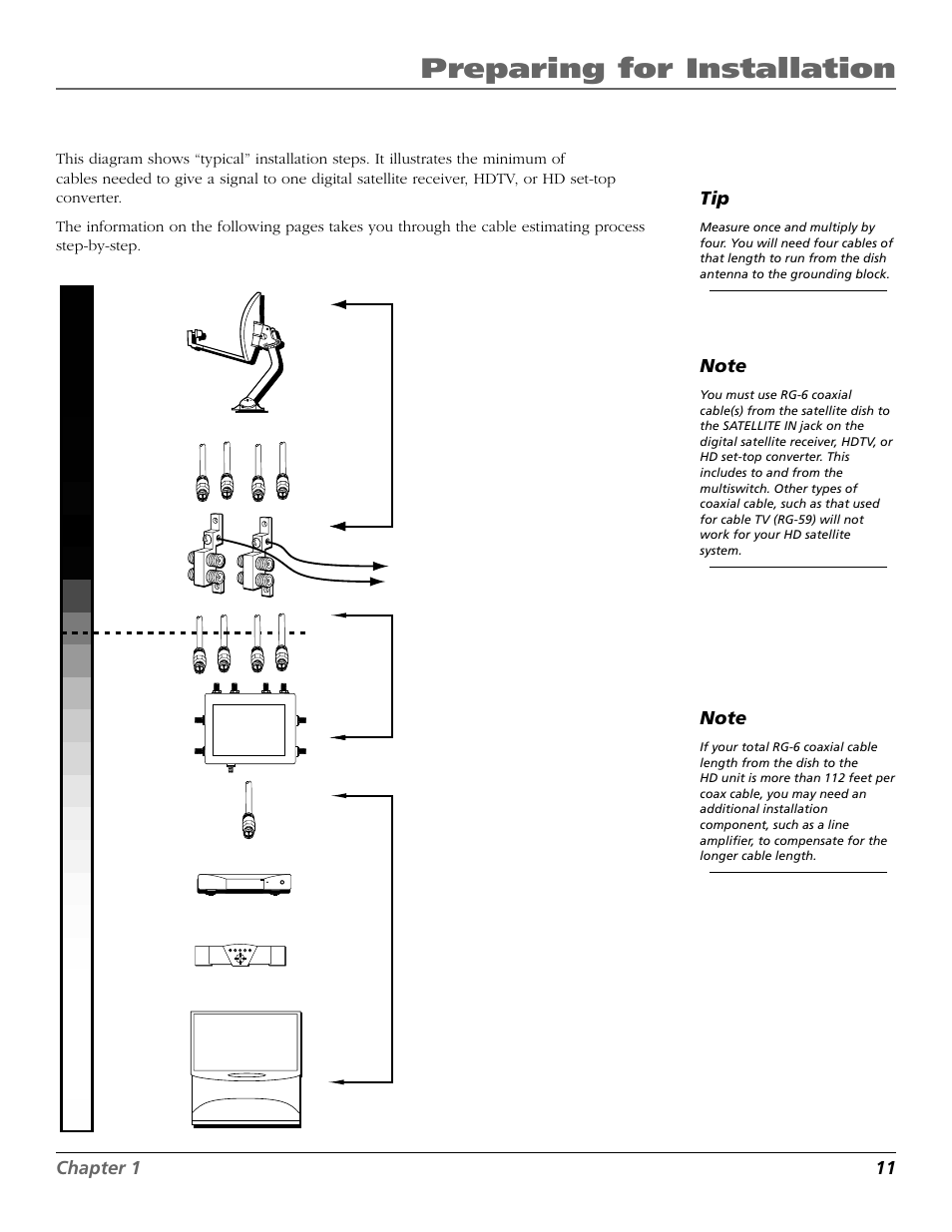 Preparing for installation, Outdoor indoor, Chapter 1 11 | RCA DIRECTV PLUS 15407690 User Manual | Page 13 / 48