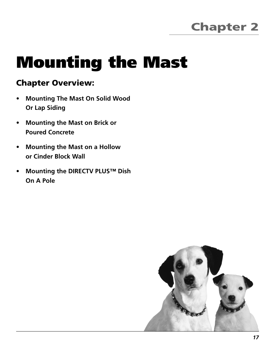 Mounting the mast, Chapter 2, Chapter overview | RCA DIRECTV PLUS 15407690 User Manual | Page 19 / 48