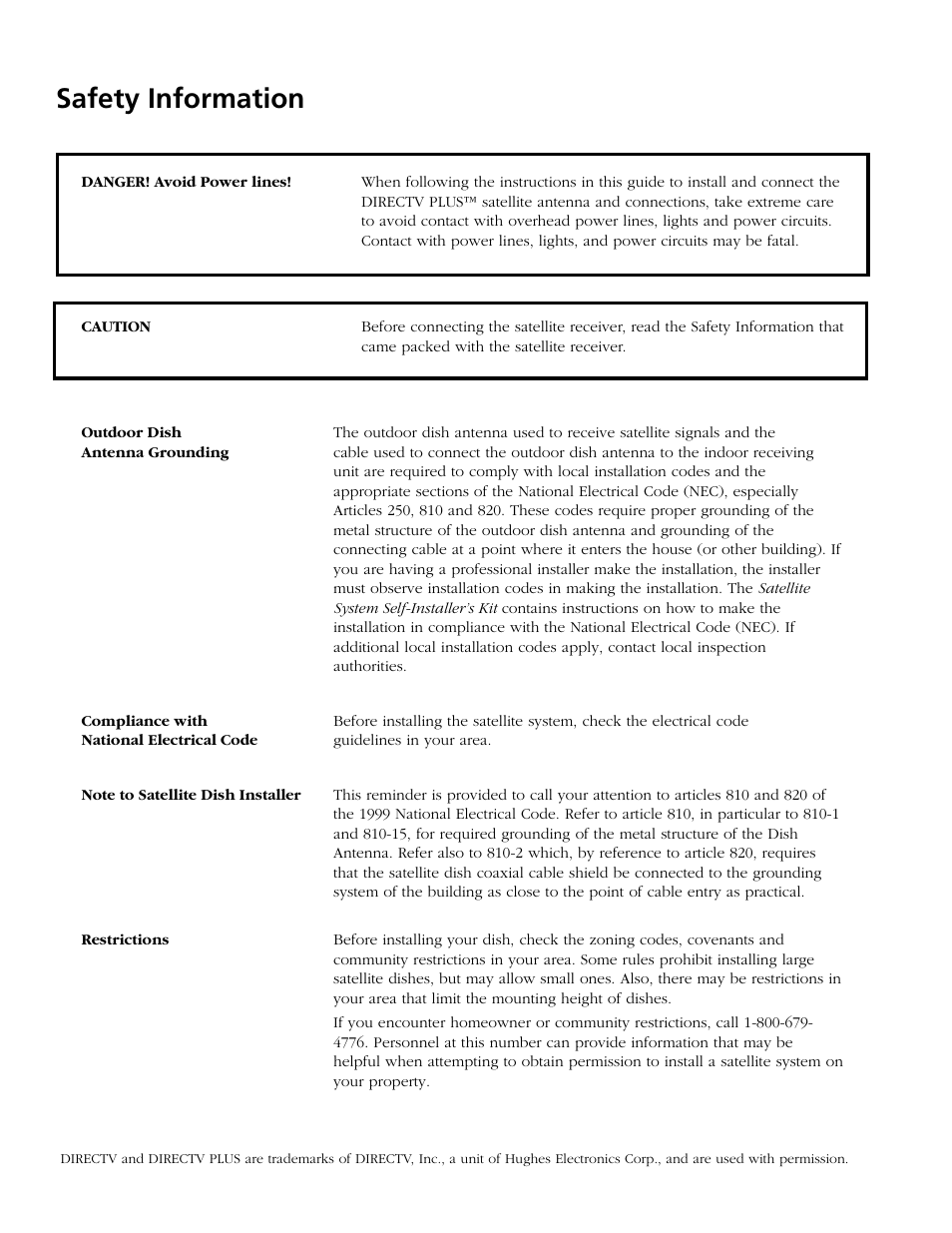 Safety information | RCA DIRECTV PLUS 15407690 User Manual | Page 2 / 48