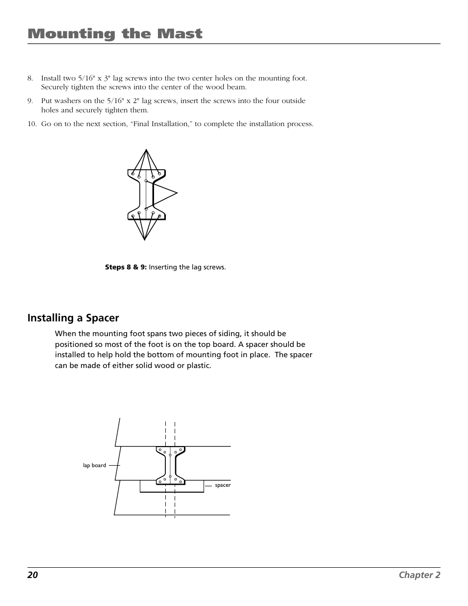 Mounting the mast, Installing a spacer | RCA DIRECTV PLUS 15407690 User Manual | Page 22 / 48