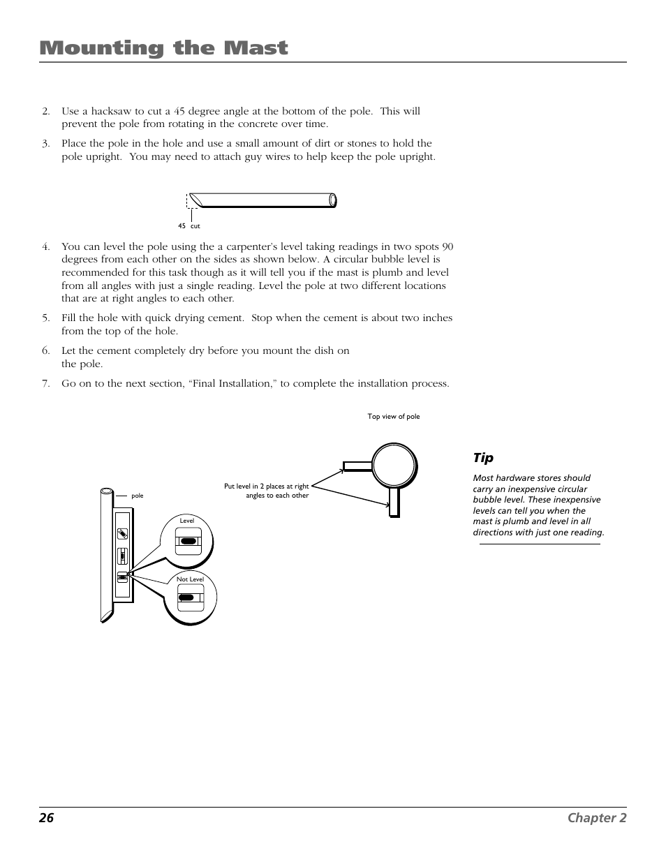 Mounting the mast, 26 chapter 2 | RCA DIRECTV PLUS 15407690 User Manual | Page 28 / 48