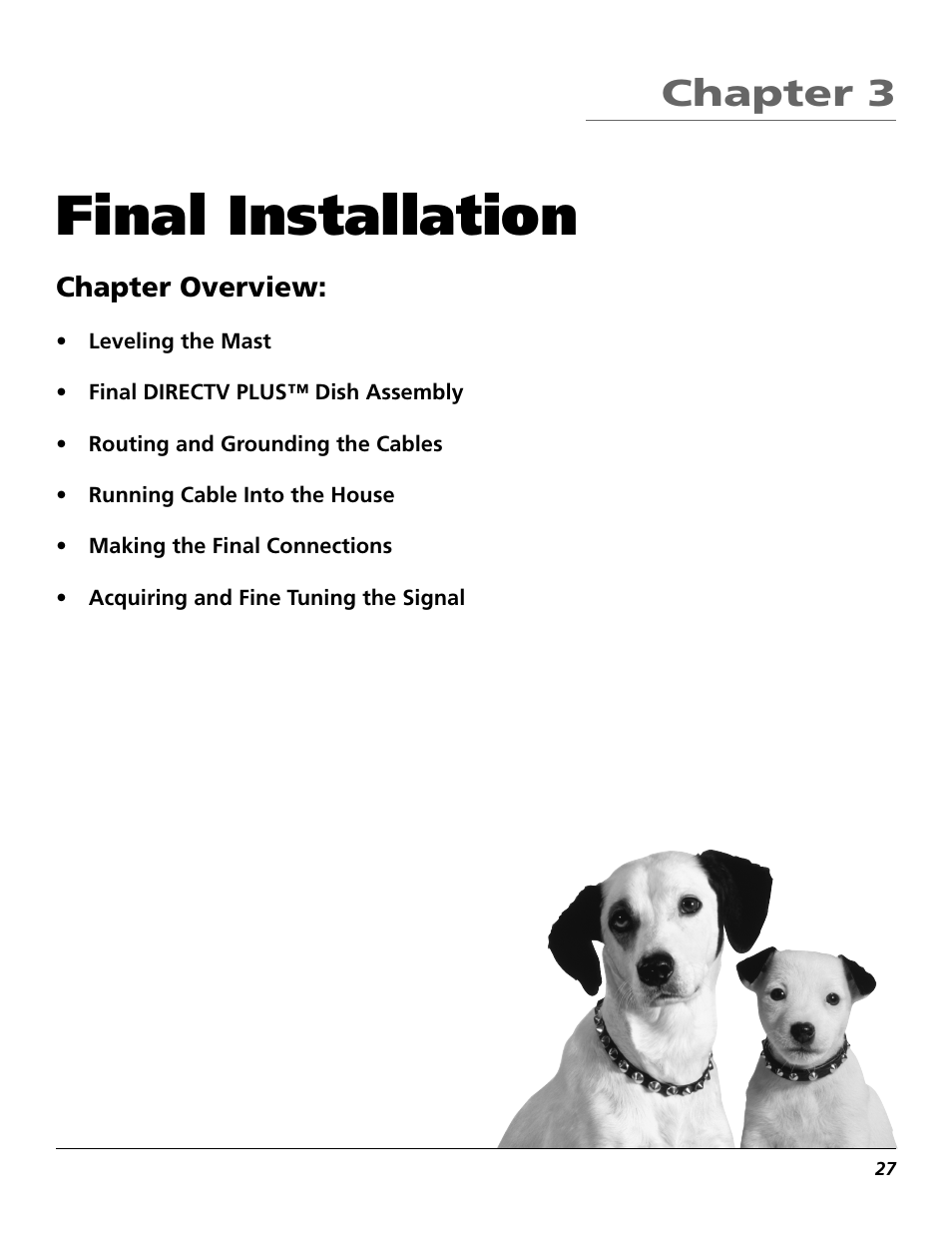 Final installation, Chapter 3, Chapter overview | RCA DIRECTV PLUS 15407690 User Manual | Page 29 / 48