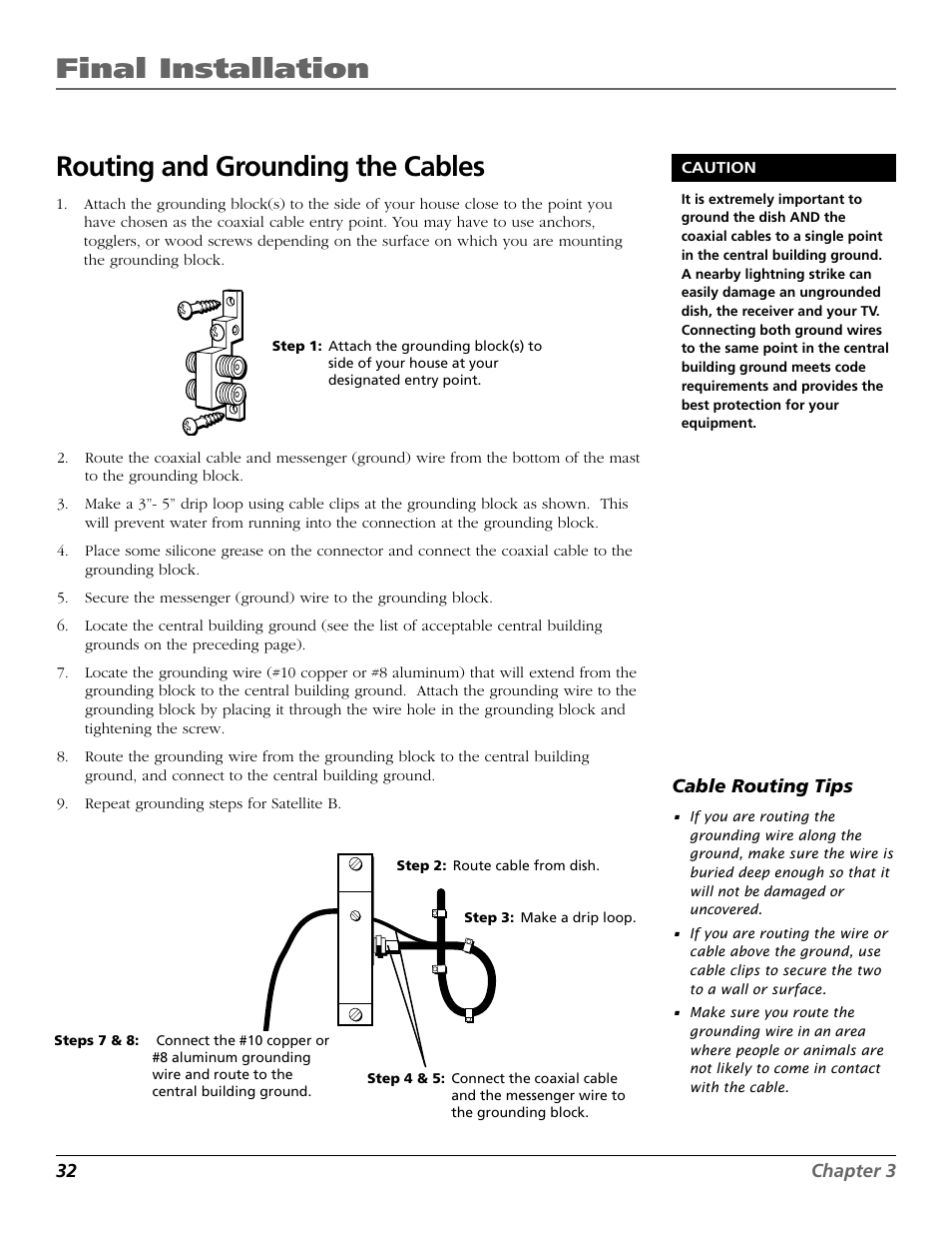 Final installation, Routing and grounding the cables | RCA DIRECTV PLUS 15407690 User Manual | Page 34 / 48