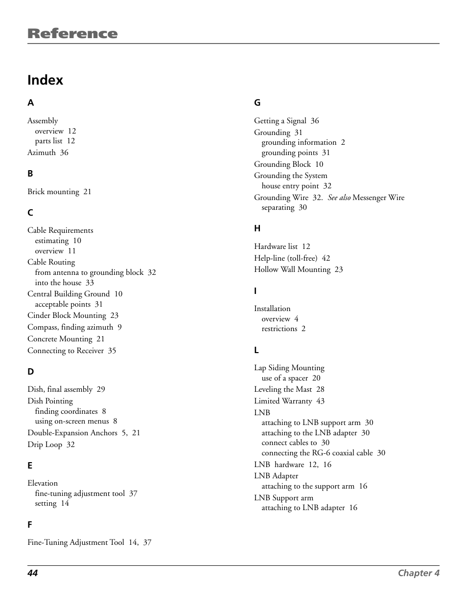 Reference, Index | RCA DIRECTV PLUS 15407690 User Manual | Page 46 / 48