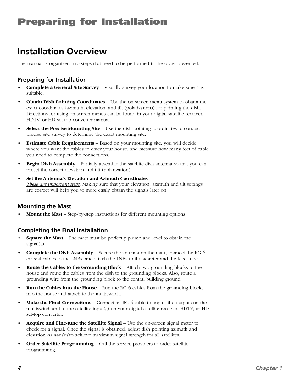 Preparing for installation, Installation overview | RCA DIRECTV PLUS 15407690 User Manual | Page 6 / 48