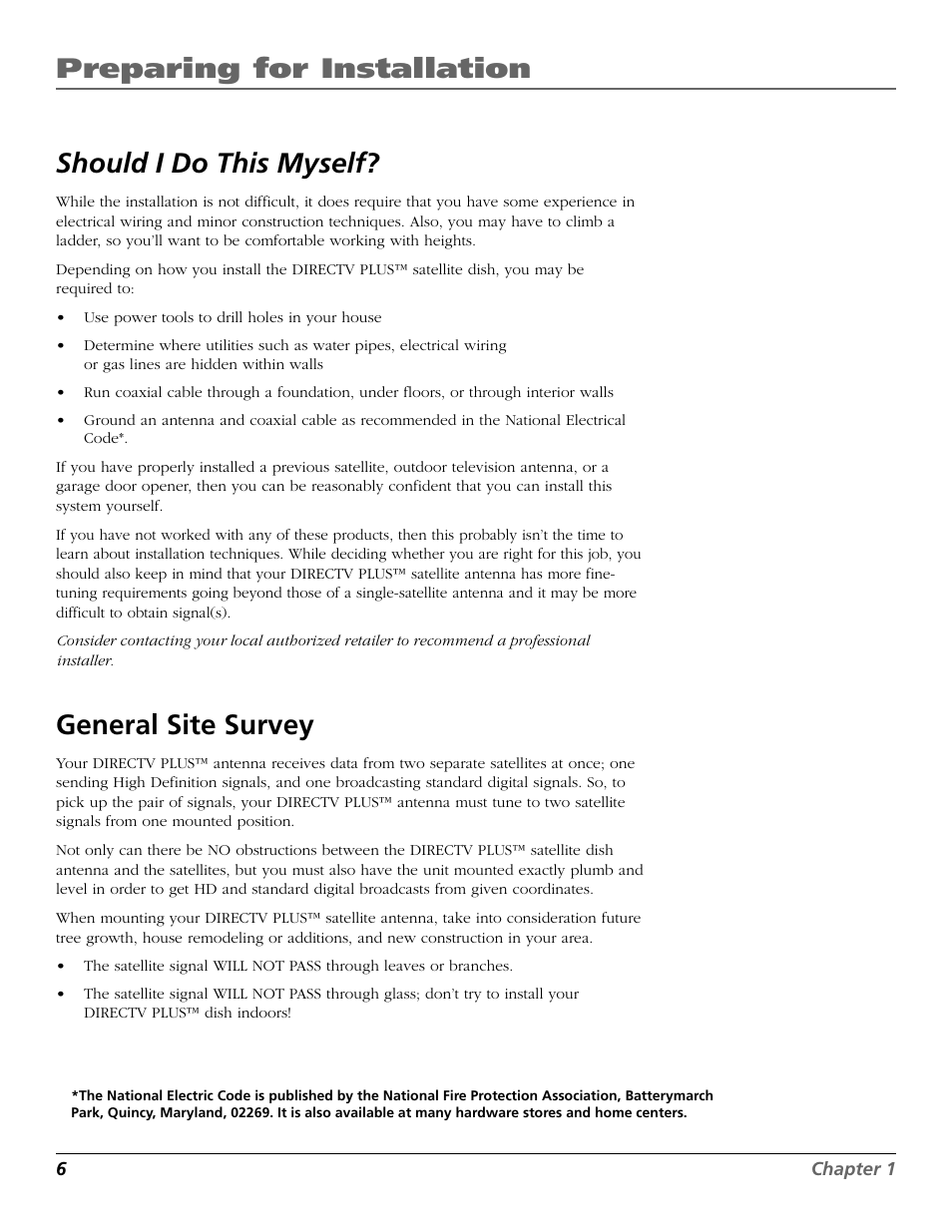 Preparing for installation, Should i do this myself, General site survey | RCA DIRECTV PLUS 15407690 User Manual | Page 8 / 48