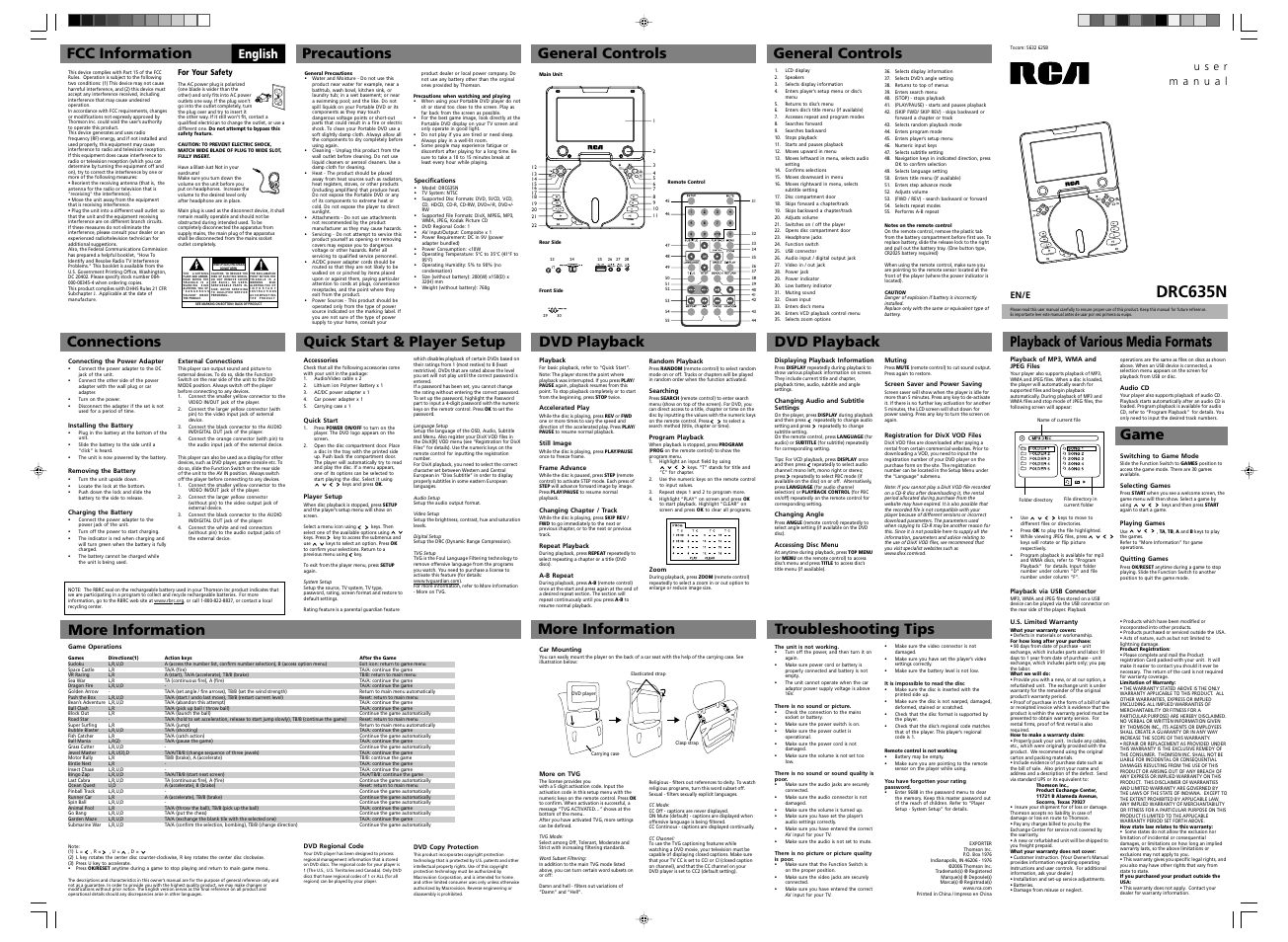 RCA DRC635N User Manual | 1 page