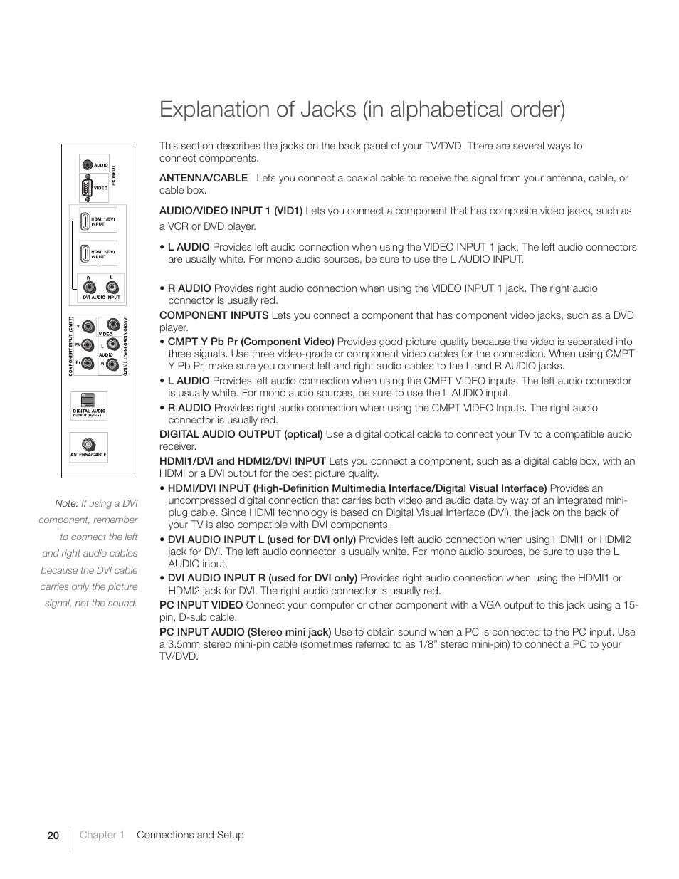 Explanation of jacks (in alphabetical order) | RCA L26HD31S User Manual | Page 20 / 52