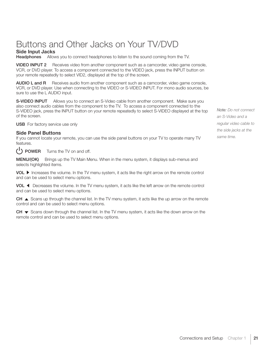 Buttons and other jacks on your tv/dvd | RCA L26HD31S User Manual | Page 21 / 52