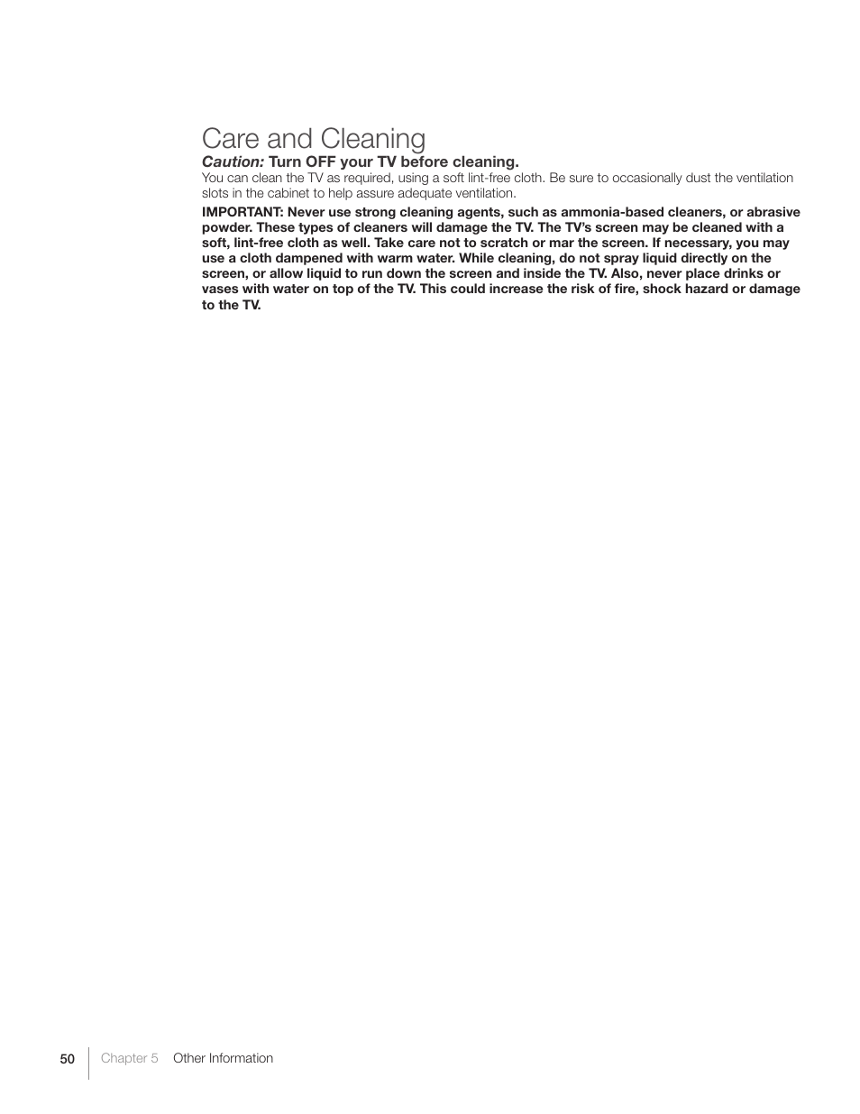 Care and cleaning | RCA L26HD31S User Manual | Page 50 / 52