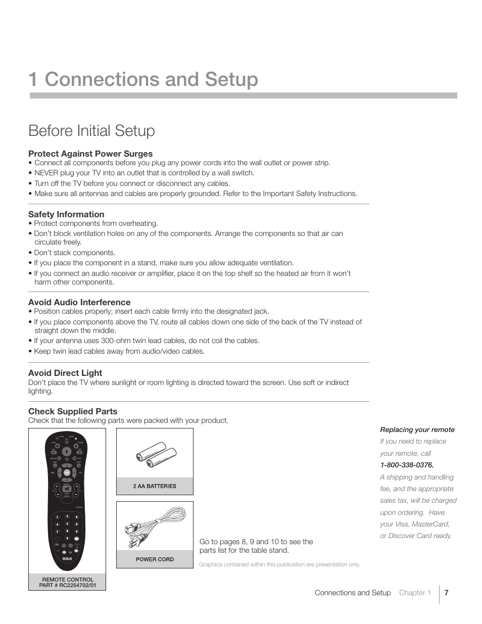 1 connections and setup, Before initial setup | RCA L26HD31S User Manual | Page 7 / 52