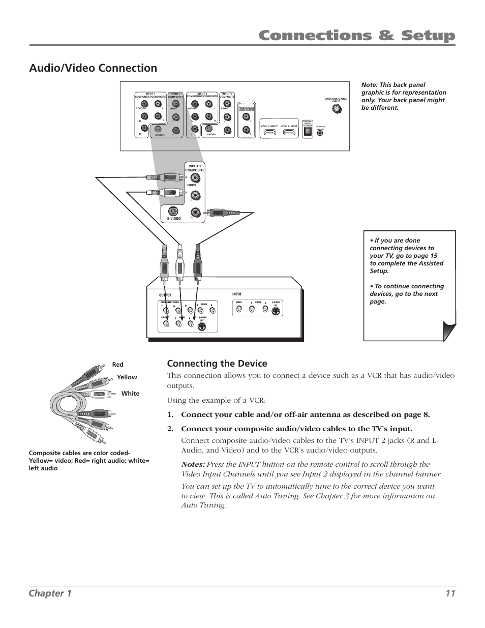 Connections & setup, Audio/video connection, Chapter 1 11 connecting the device | RCA M50WH92S User Manual | Page 11 / 64