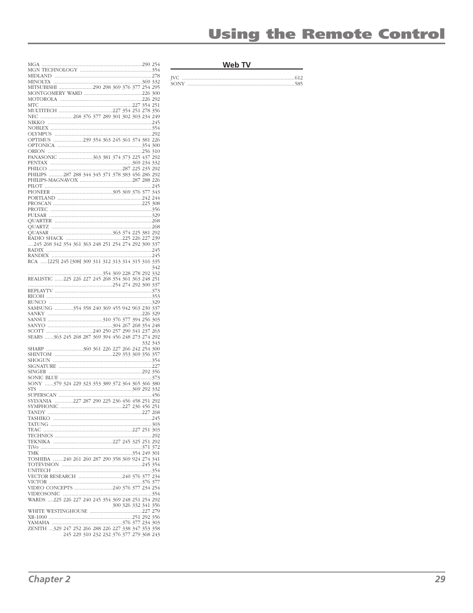 Using the remote control, Chapter 2 2, Web tv | RCA M50WH92S User Manual | Page 29 / 64