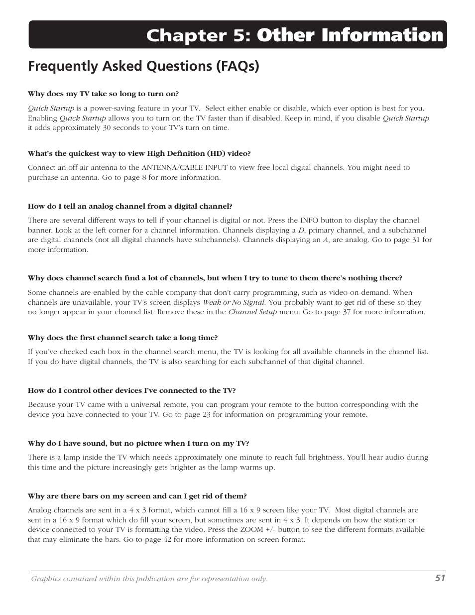 Other information, Chapter 5, Frequently asked questions (faqs) | RCA M50WH92S User Manual | Page 51 / 64
