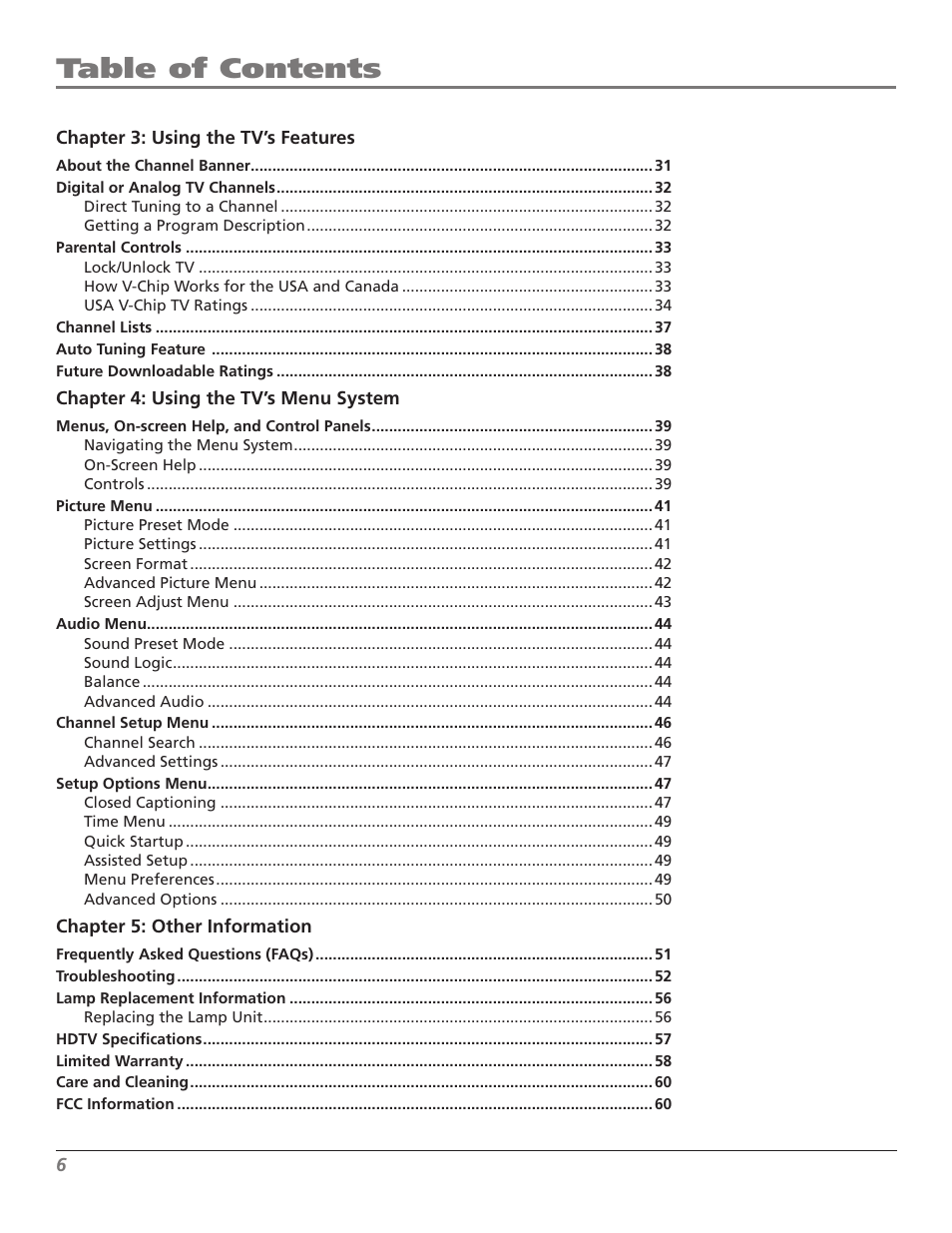 RCA M50WH92S User Manual | Page 6 / 64