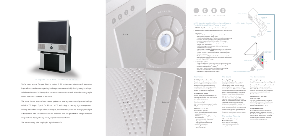 V e r y, Lcos light engine the picture, The sound | The limited warranty, The convenience | RCA Scenium L50000 User Manual | Page 5 / 6